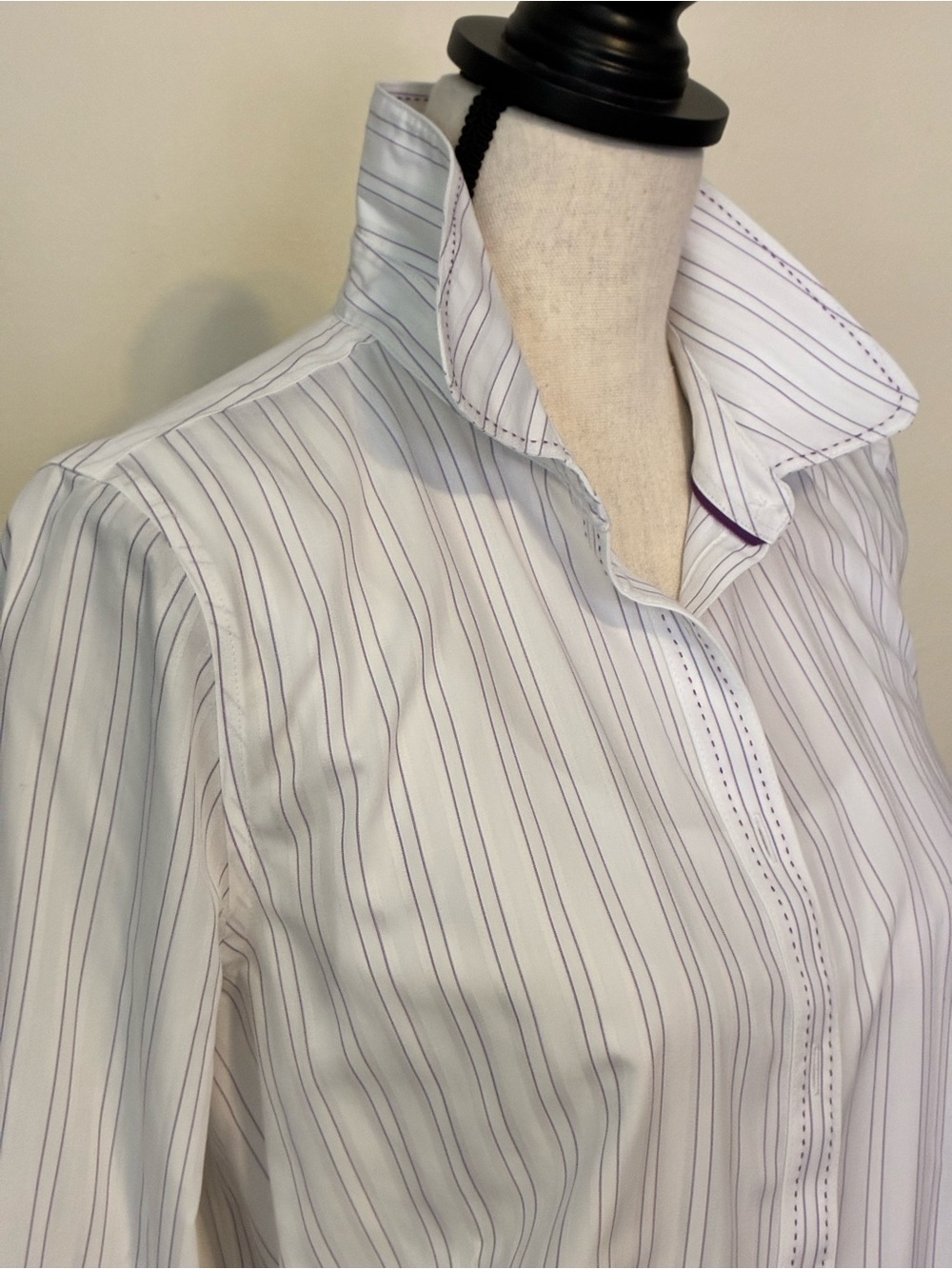 Brooks Brothers White Non-Iron Dress Shirt with Purple Pinstripes